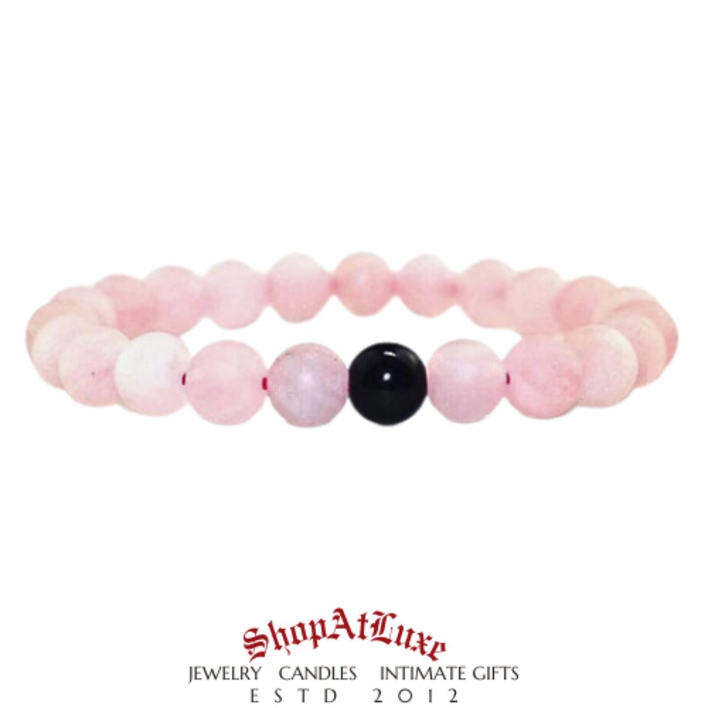 Pink Quartz And Lava Gemstone Beaded Bracelet